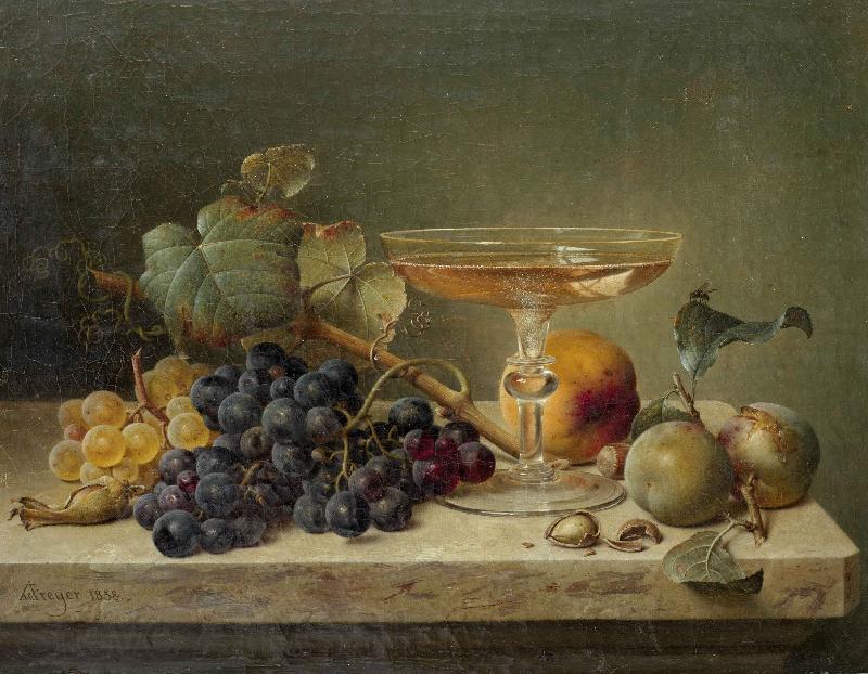Johann Wilhelm Preyer nuts and a glass on a marble ledge Norge oil painting art